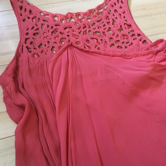 Anthropology Coral Eyelet Sleeveless Summer Dress - Picture 4 of 7